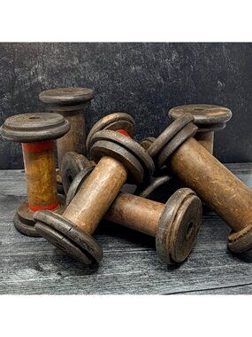 Vintage Large Wood Wooden Spool Rustic Textile Bobbin Decor Handmade 6.5"